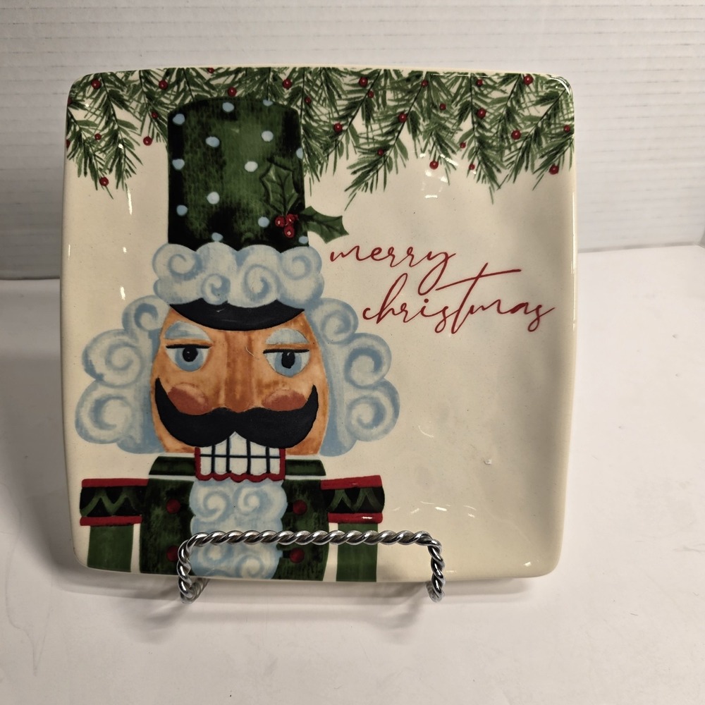 Square Nutcracker Merry Christmas Holiday Dessert‎ Plate Dish